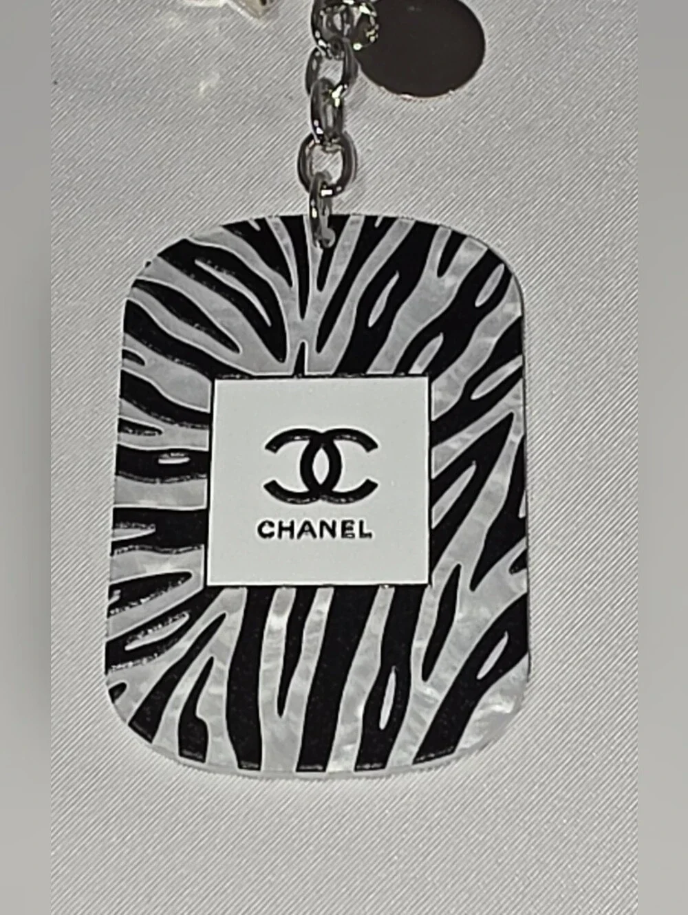 CHANEL Black & White Zebra CC Logo Keychain Bag Charm Star Charm